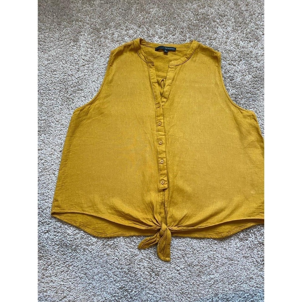 Harve Bernard Blouse Sleeveless Top XL Womens Button Down Tie Front Linen SKU12